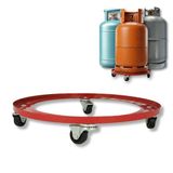 Amig - Butaanfleshouder - Transportwagen met 4 zwenkwielen - Diameter Ø31cm - Maximaal draagvermogen 30kg - Steun voor vaten en bloempotten - Oranje kleur - Gelegeerd staal