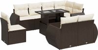 vidaXL 9-delige Dining Loungeset met Kussens, Polywood, Bruin en Crème