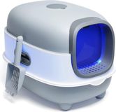 Famanu Litière pour chat entièrement fermée très grande - grille anti-sable automatique - facile à nettoyer - désodorisant - étanche aux éclaboussures - gris - 38 x 55 x 36 cm