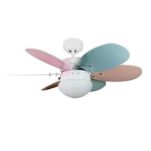 Wonderlamp - Plafondventilator met licht, omkeerbare vleugels, 1 x E27, max. 60 W, 3 snelheden, zomer-/winter, meerkleurig