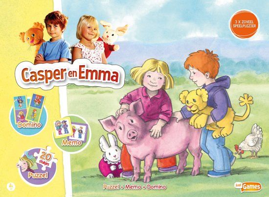 Just Games Casper en Emma - 3 in 1 box - memo, domino, puzzel - wit
