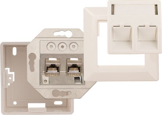 hirschmann data wandcontactdoos 2x CAT6A wit