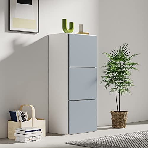 Symbiosis Bamboo Schoenenkast, wit en Celadon grijs, 50 x 33,1 x 118,7 cm