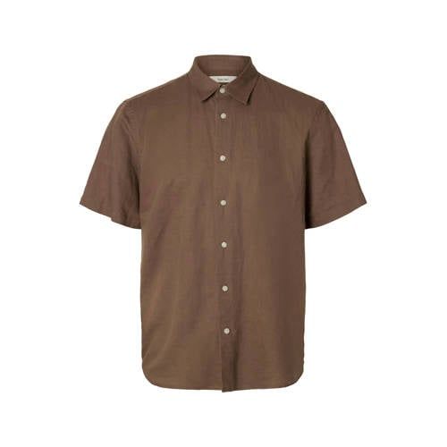 Selected Selected regular casual overhemd met linnen bruin