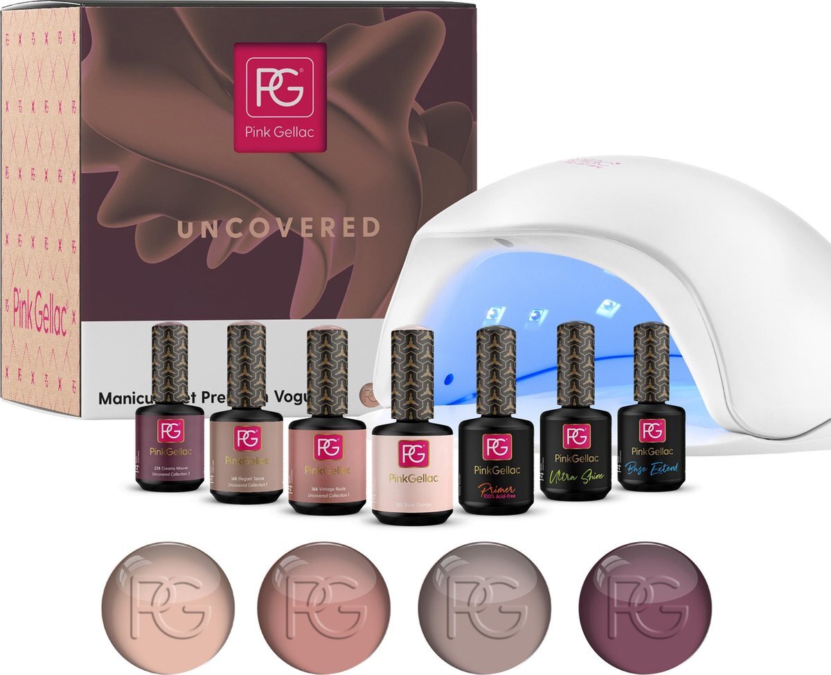 Pink Gellac | Starterset Premium Vogue® The Uncovered - Gel nagellak set - Met 4 kleuren en LED lamp