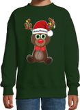Bellatio Decorations Kersttrui/sweater voor jongens/meisjes - Merry Christmas - groen - Kerst rendier 170/176