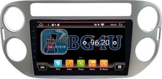 BG4U Navigatie radio VW Volkswagen Tiguan, Android OS, 9 inch scherm, Canbus, GPS, Wifi, Mirror link, OBD2, Bluetooth, 3G/4G Zilver