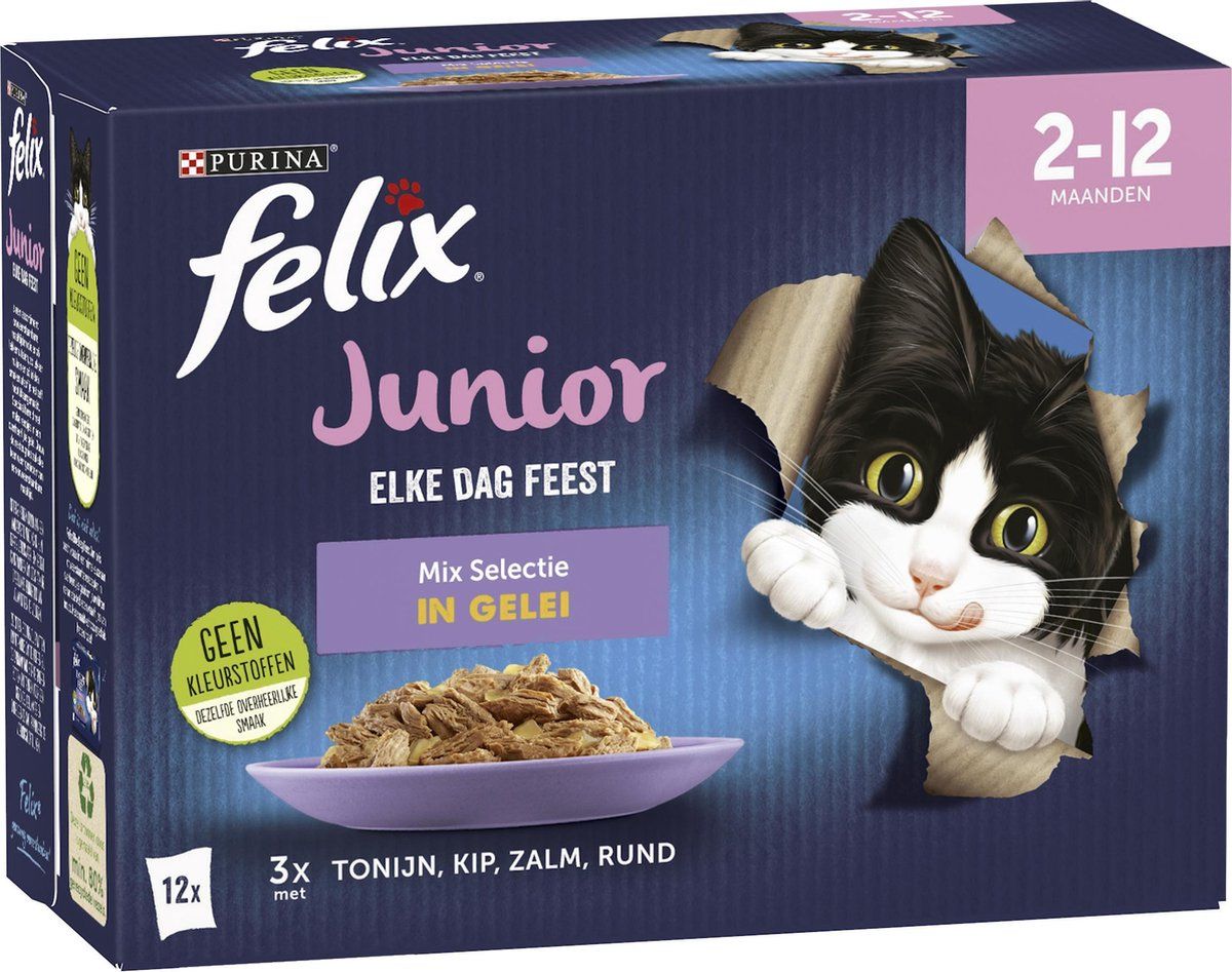 FELIX Elke Dag Feest Mix Selectie in Gelei Junior - Kattenvoer - 48 x 85g