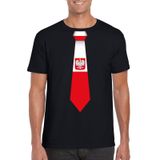 Bellatio Decorations Polen Zwart t-shirt met Poolse vlag stropdas heren - Polen supporter S