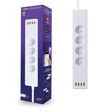 Strippy Netwerk object, intelligente stekkerdoos, compatibel met Google Home/Alexa, EU-stekker, 4 stopcontacten en 4 USB, 220/240 V, kinderbeveiliging tegen overbelasting en flitslicht