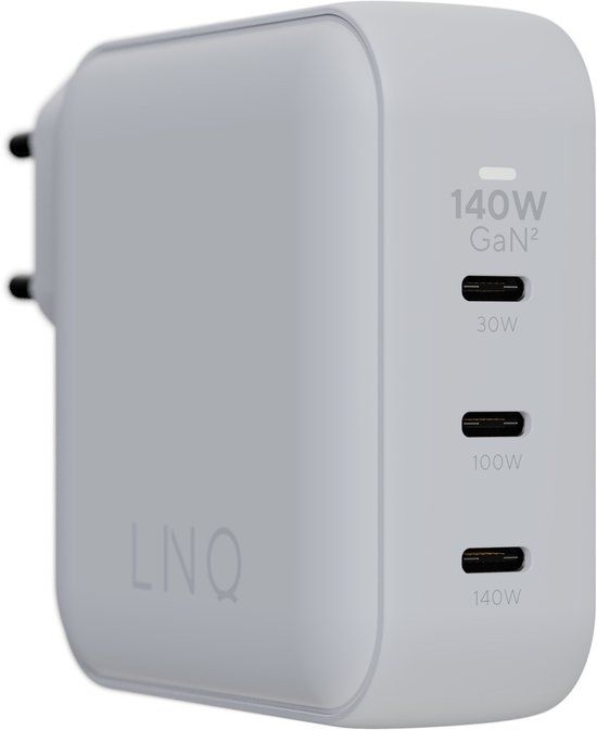 Linq Connects Laptop lader 140W GAN2 - Snellader met Geavanceerde GAN Technologie - USB-C Power Delivery Adapter voor Laptop, Tablet & Smartphone