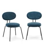 COLAMY Moderne stoffen eetkamerstoelen, set van 2, Mid-Century gestoffeerde eetkamer- en keukenstoelen met gebogen rugleuning, zwarte metalen poten, ronde zitting, groen