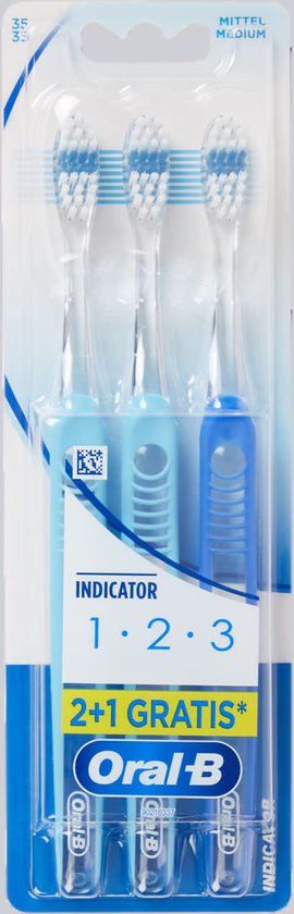 Oral-B Indicator 2 + 1 gratis Tandenborstels Medium Blauw 3 stuks