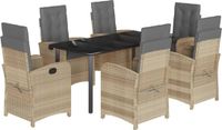 vidaXL Ensemble de jardin 7 pièces avec coussins, polyrotin, beige