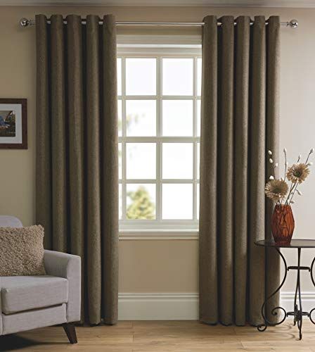 Sleepdown Herringbone Eyelet Ring Top Window Curtain Fully Lined 100% Polyester Bedroom Living Room 90" Width x 90" Drop 2 Panels - Natural