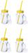 Merkloos / Sans marque Makito Western Europe Mason Jar drinkbekers - 4x stuks - glas - dop geel met rietje - 500 ml - afsluitbaar - fruit shakes