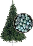Bellatio Decorations kerstboom H120 cm - met kerstballen ijsblauw