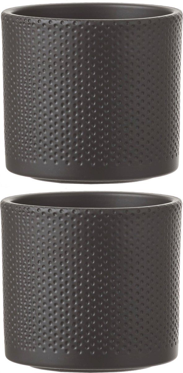 Mica Decorations Bloempot - Donkergrijs - Keramiek - H21.5 x D23 cm - Set van 2