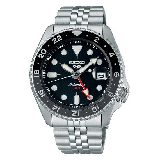 Seiko 5 Sports SSK001K1 GMT Heren Horloge Zwart Zilverkleurig Staal Mineraalglas 42.5 mm