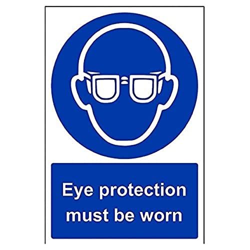 VSafety 41041AU-S "Oogbescherming moet worden gedragen" Verplicht PPE-teken - Zelfklevend - 200x300mm - Blauw