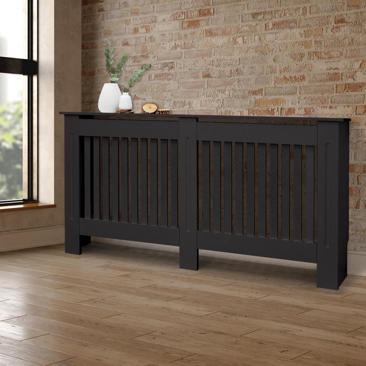 ecd-Germany Radiatorbekleding - Landelijke Stijl - Zwart - 152x19x82 cm - MDF
