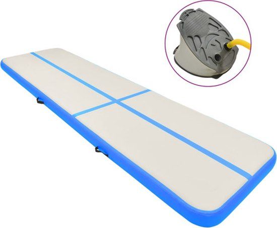 vidaXL Gymnastiekmat met pomp opblaasbaar 600x100x15 cm PVC blauw