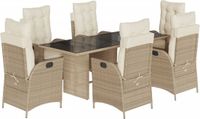 vidaXL 7-delige tuinset met kussens, beige, van polyrotan