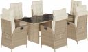 vidaXL 7-delige tuinset met kussens, beige, van polyrotan