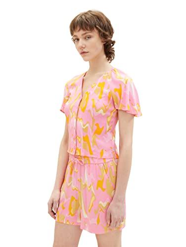 TOM TAILOR Denim Damesblouse - Abstract Roze Print - XL