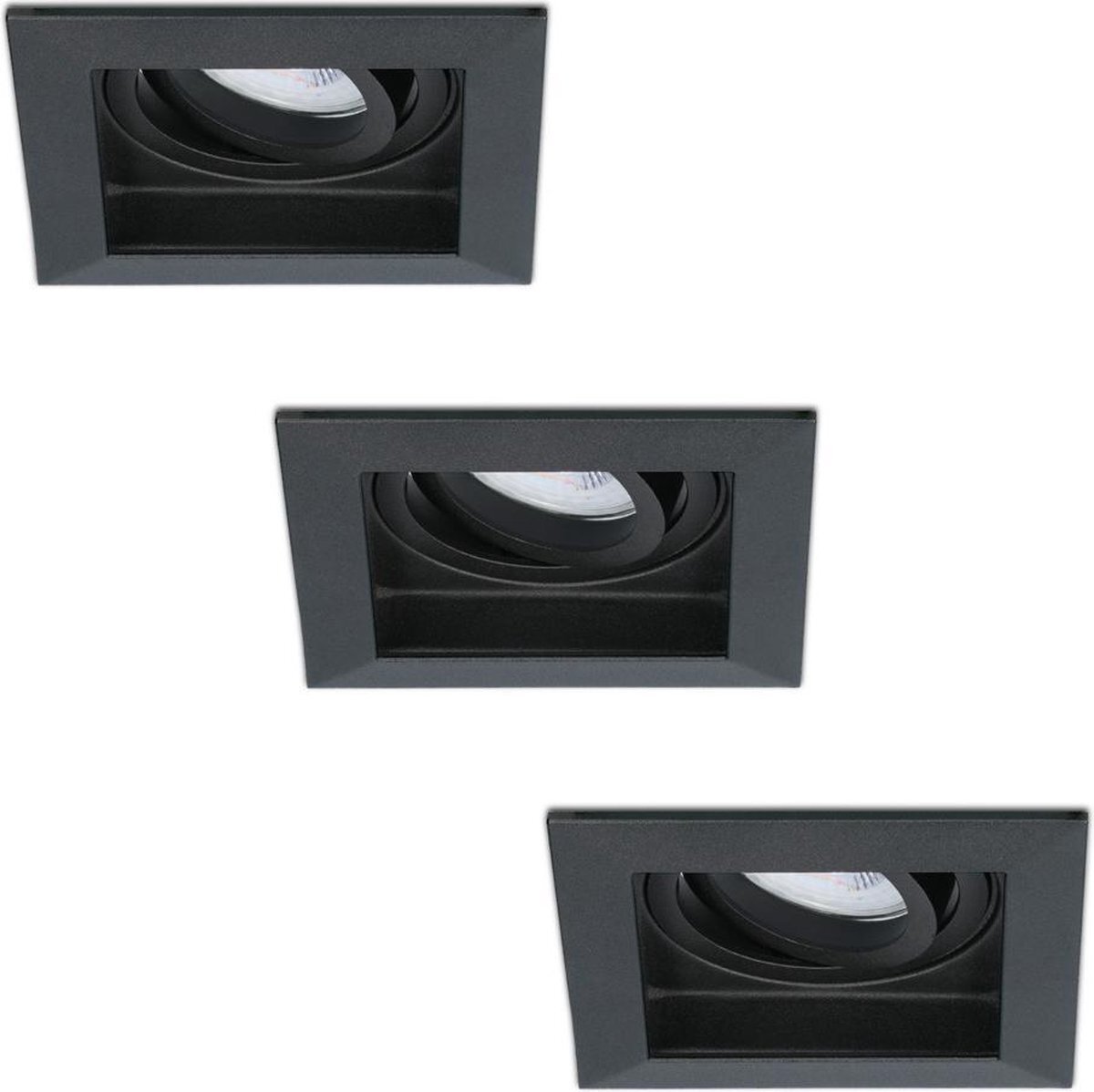 HOFTRONIC 3x Durham - Vierkante inbouwspot - LED - Zaagmaat 85x85mm - Zwart - Dimbaar - Kantelbaar - 5 Watt - 350 lumen - 230V - 2700K Extra warm wit - Verwisselbare GU10 - Plafondspots - Inbouwspot voor binnen -