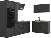 Vicco Hoekkeuken R-Line, Antraciet landelijk/Antraciet, 230 x 120 cm goudkleurig eiken werkblad