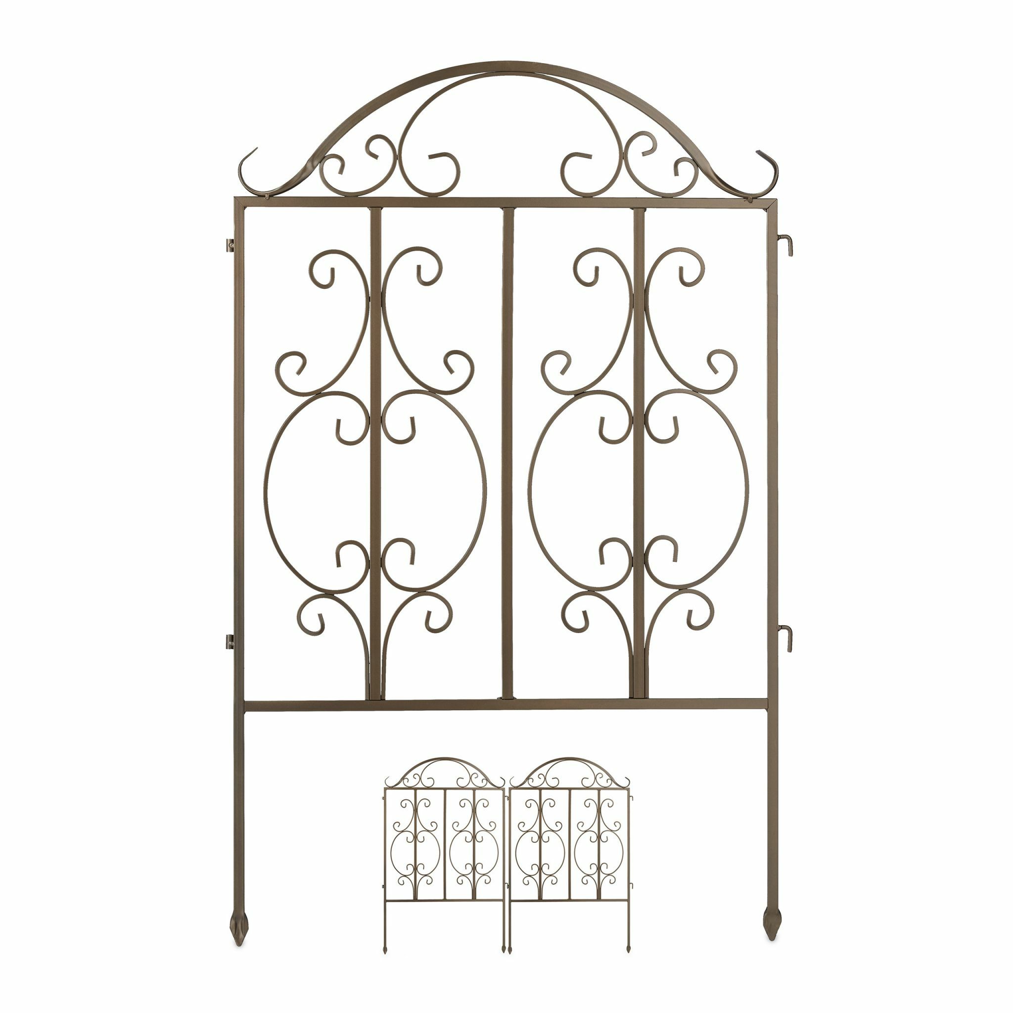 Relaxdays Tuinhek staal 3-delig - sierhek - 98 x 63,5 cm - uitbreidbaar - bronskleur