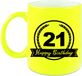 Bellatio Decorations Shoppartners Bv Happy Birthday 21 years cadeau mok / beker met wimpel - 330 ml - neon geel - keramiek - verjaardag cadeau