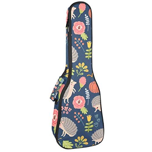 Mersov Tenor Ukulele Gigbag Waterdichte Ukelele Case Gewatteerde Rugzak, Geweldig voor Sopraan Concert (21/23/24 inch) Bos Schattig Egel Bloemenpatroon