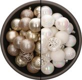 Bellatio Decorations Kerstballen mix - 74-delig - champagne en parelmoer wit - 6 cm - kunststof