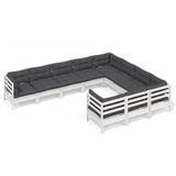 vidaXL 10-delige Loungeset met Kussens Grenenhout Wit