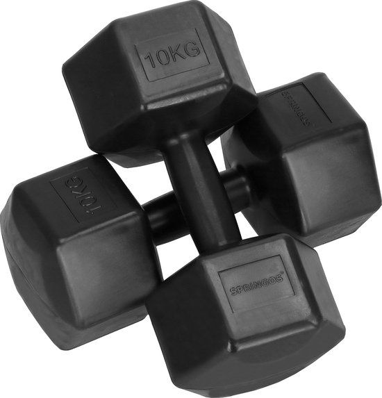 springos Dumbbell | Gewichten set | 10 kg | Zwart