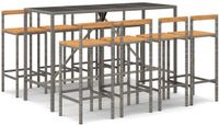 vidaXL 9-delige Tuinbarset Poly Rattan en Massief Acaciahout Grijs