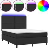 vidaXL Boxspringbed met matras en LED-verlichting, zwart, 140x190 cm, kunstleer