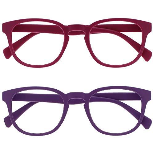 OPULIZE Opulize Pop 2 Stuks Retro Ronde Glad Mat Roze Purper Mannen Vrouwen Leesbril Scharnieren Met Veer RR2-45 +1,50