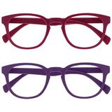 Opulize Pop 2 Stuks Retro Ronde Glad Mat Roze Purper Mannen Vrouwen Leesbril Scharnieren Met Veer RR2-45 +2,50