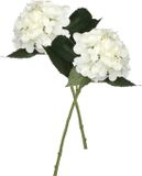 Mica Decorations Kunstbloem Hortensia tak - 2x - wit - 51 cm