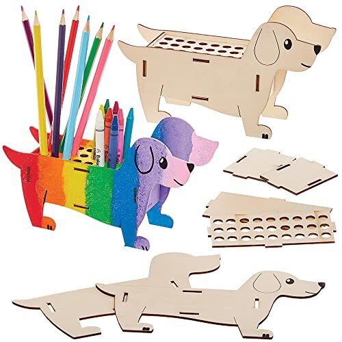 Baker Ross FX689 Worst Hond Houten Potlood en Krijthouder Sets - Set van 3, Houten Knutsel Sets voor Kinderen