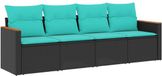 vidaXL - Ensemble de banc de jardin 4 pièces avec coussins, noir, polyrotin