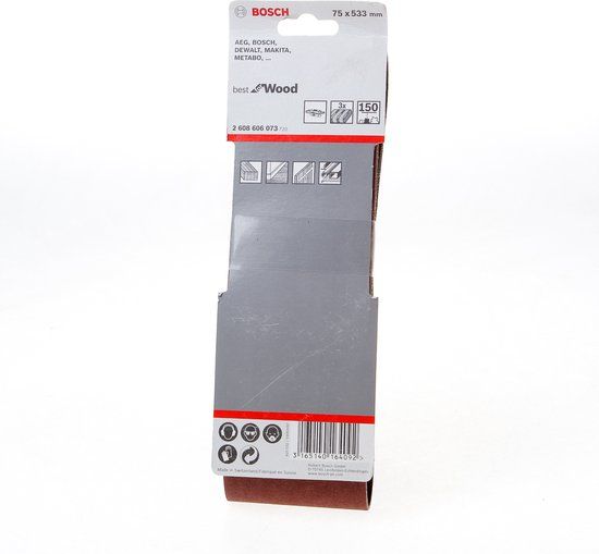 Bosch Professional 3x Bandschuurpapier 75x533 mm Korrel 150 voor Verf op hout en Hardhout