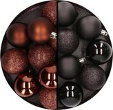 Merkloos / Sans marque Billiet - Vanlaere Kerstballen Mix - kunststof - donkerbruin en zwart - 6 cm - 24x stuks - mat - glans - glitters