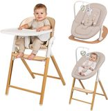 Lionelo Celia Set – 4-in-1 Wipstoel & Houten Kinderstoel – BabySet & 5-puntsgordel – Verstelbare Zithoogte & Voetsteun – Voor Baby, Peuter & Volwassene – Premium Beukenhout – Inclusief Speelboog en Blad
