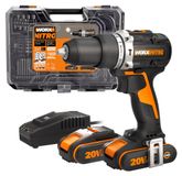 WORX NITRO WX352.4 Accu-klopboormachine 20V, borstelloze motor, 60Nm, variabele toerentalregeling, LED-licht (incl. 75 stuks bits-set, 2 stuks 2,0 Ah PowerShare batterijen meegeleverd)