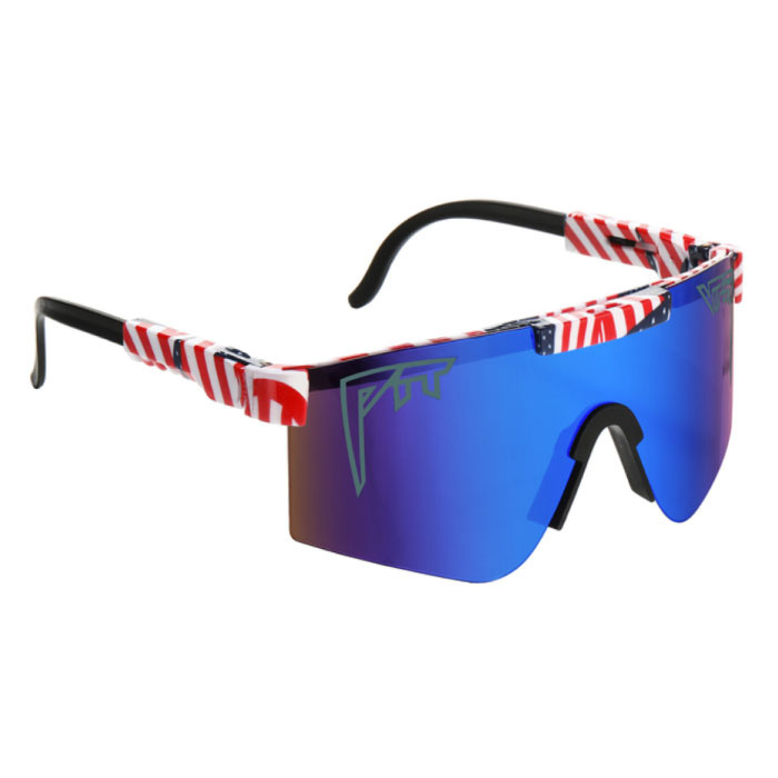 PIT VIPER PIT VIPER Gepolariseerde Zonnebril - Fiets Ski Sport Bril Shades UV400 Rood Wit Blauw