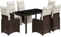 vidaXL 7-delige bistroset met kussens polyrattan bruin